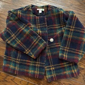 Cactus flower plaid coat | Vintage 90s | silver button | Large